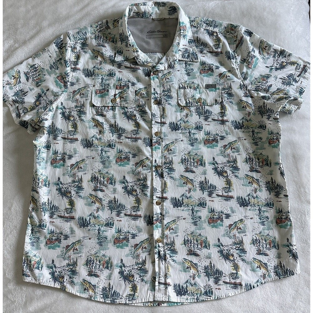 Eddie Bauer Mens 2XL Fishing Shirt Short Sleeve Guide Hiking Vented EM12SW223P
